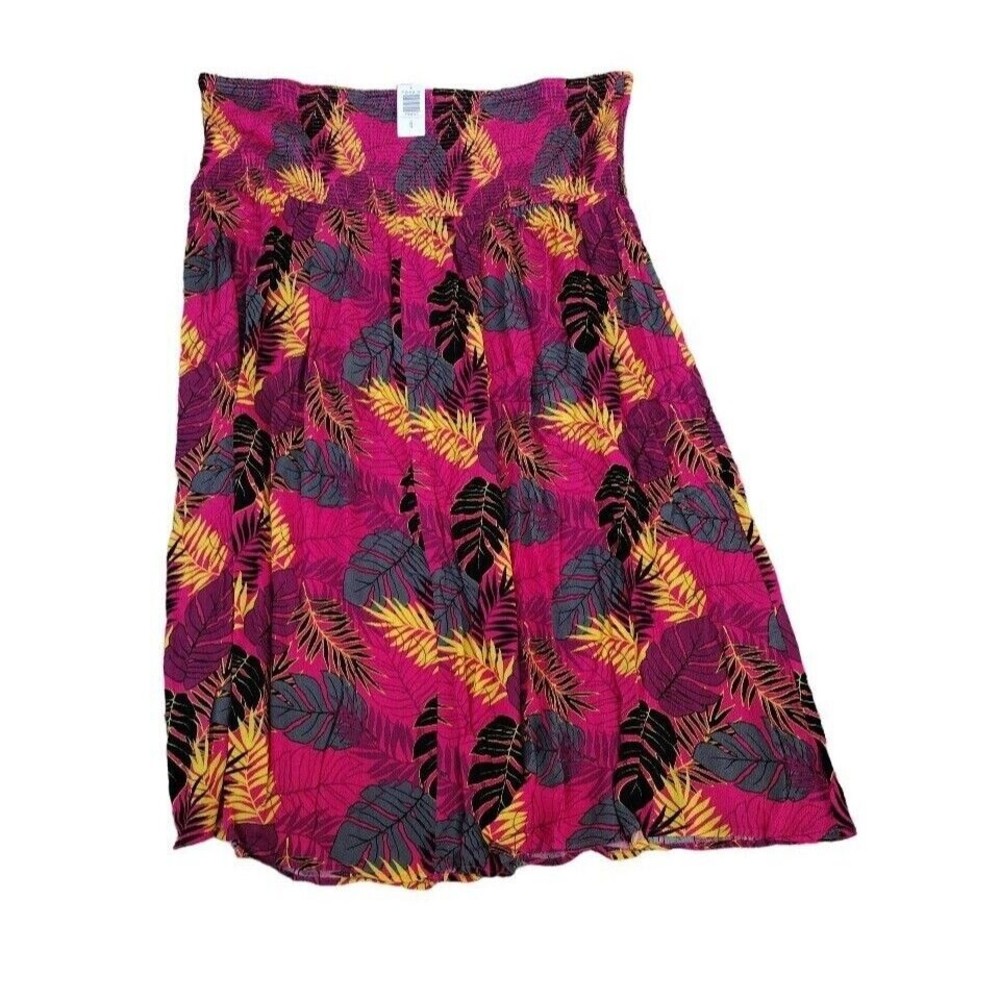 Torrid 5 XL Convertible Smocked Midi Pink Dress Skirt Crinkle Gauze Palm Leaves - Picture 6 of 12